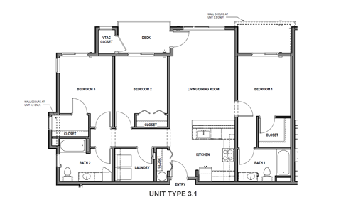 Floor plan for 3 beds, 2 baths, 1210 sqft
